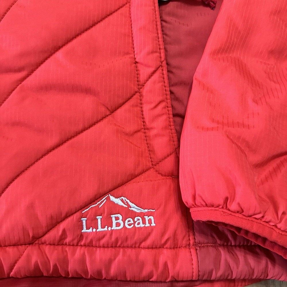 LL Bean Puffer Jacket Womens Extra Small Red Full Zip Hooded Outdoor Primaloft - Picture 2 of 9